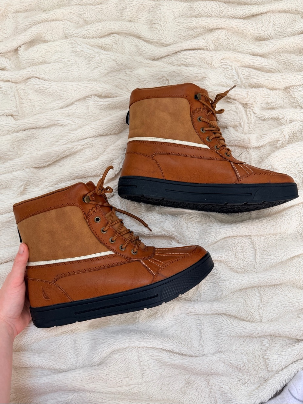 NWOT Nautica Lockview cold-weather duck boots brown leather men’s Sz 10